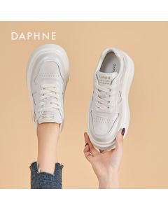 DAPHNE Women's Solid Color White Sneakers with Thick Sole - Pearl White 38