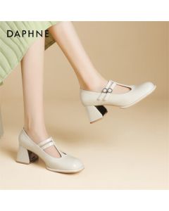 Daphne Women's Single Shoe Elegant Mary Jane Shoes with Shallow Opening and Chunky High Heels 4024101017 Beige 40