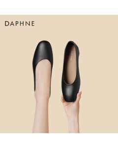 Daphne Women's Square-Toe Chunky Heel Comfortable Loafers Versatile Leather Shoes 4024404016 Black 38