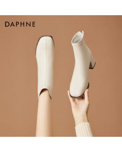 Daphne Women's Ankle Boots Chunky Heel High Heel British Style Versatile Brand Martin Boots - Beige, Size 37