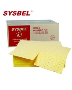 SYSBEL CP0001Y Lightweight Chemical Absorbent Pads, Industrial Wipes for Chemical Spill Control, 60L Absorption Capacity, Yellow, 40*50cm, 100 Pads/Box