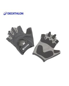 Decathlon Fitness Gloves for Women & Men, Anti-Slip Half-Finger Gym Gloves for Pull-Ups and Weightlifting, Gray, Beginner Level M4712704