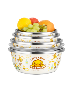 Cooker King x Duckie Collaboration Set - 5-Piece Thickened 304 Stainless Steel Mixing Bowl, Colander, and Sieve Set (4 Bowls + 1 Sieve)