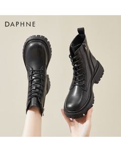 Daphne Women's Martin Boots Genuine Leather Retro Thick-Soled Boots Fur-Lined Ankle Boots Shoes 4022605213 Black 41