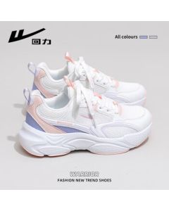 Warrior Women's Shoes Breathable Soft-Sole Sneakers, New Autumn Thick-Soled Student Casual Shoes for Running, Pink Purple, Size 37