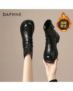 Daphne Women's Martin Boots 2025 New Style Faux Fur-Lined Warm British Retro Versatile Snow Boots Ankle Boots Black 39