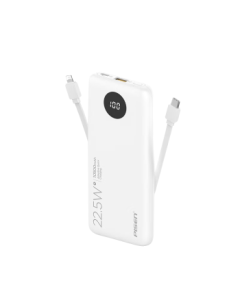 PISEN [3C Certified] 10500mAh High-Capacity Power Bank with Built-in Dual Cables, 22.5W Fast Charging Portable Charger for Huawei, Apple 17 Pro Max, Xiaomi (White)