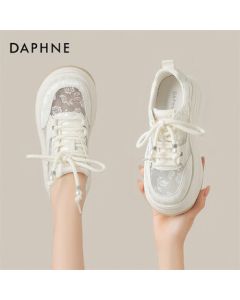 DAPHNE New Chinese-Style Thick-Sole White Sneakers for Women - Lightweight, Versatile, Niche Casual Sports Plimsolls - Single Net Beige Size 39