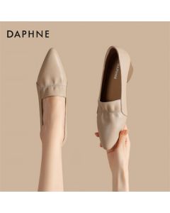 DAPHNE Women's Retro Pointed Toe Low-Cut High Heel Versatile Chunky Heel Shoes - Light Beige, Size 36