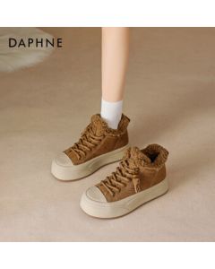 Daphne Platform Velcro Snow Boots for Women - Northeast Style Fleece-Lined Thick Warm Lazy Loafers Winter Shoes - Camel - Size 38