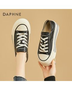Daphne Women's Casual Shoes Genuine Leather Platform Sneakers Versatile White Shoes 4023101168 Black 36
