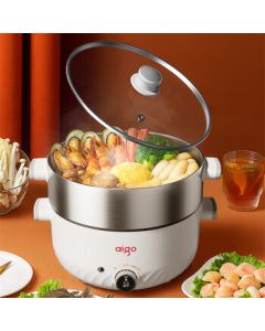 aigo Patriotic Electric Hot Pot with Steaming and Boiling, Multi-functional Electric Steamer for Home Use, High-Power Cooking Pot for Stewing, Simmering, Boiling, and Steaming ADZG-30M01