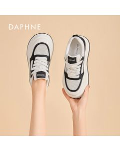 DAPHNE Women's Thick-Soled Casual Sneakers Classic White Shoes Beige-Black Size 35