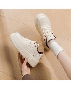 Daphne Autumn Chunky Sole Versatile Student Casual Sneakers Comfortable Sports Shoes Trendy White Shoes Beige/Red Size 40