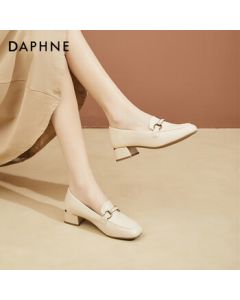 Daphne Chunky Heel Loafers for Women - Fashionable, Comfortable, and Versatile Slip-On Shoes - Beige - Size 38