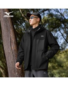 Mizuno Outdoor Men's Jacket Windproof Waterproof 3-in-1 Hooded Windbreaker for Hiking and Travel, Black, L