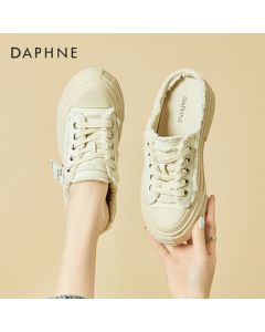 Daphne Women's Casual Shoes Slip-On Lazy Canvas Shoes with Thick Sole Semi-Slippers 4023303129 Beige 36