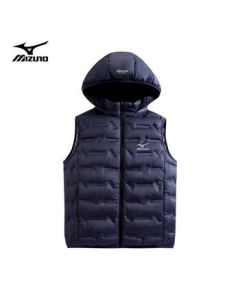 Mizuno Men's Outdoor Down Vest with Hood, Lightweight and Versatile Windproof Warm Jacket for Autumn and Winter, Dark Blue, XL