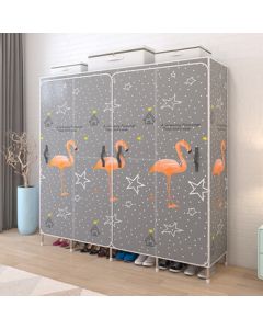 Wanjiaxing Wardrobe Simple Oxford Fabric Closet Storage Double Door Assembly Steel Frame Thickened and Reinforced Large Wardrobe