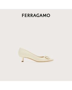 Ferragamo Women's White New Edition Vara Logo Low Heel Shoes 0768708_1D _ 75 Gift for Girlfriend