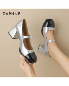 Daphne Women's Single Shoe French Chunky Heel One-Strap Mary Jane High Heels Shoes 4024101074 Silver 37
