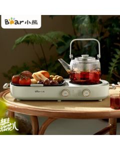 Bear Health Pot · 1600W High-Power Tea Brewing Stove with Dual-Zone Control, Left Roast Right Brew, 3-Precision Fire Settings, Includes Cup and Pot/H16P3