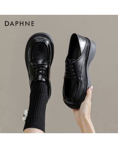 Daphne Daphne Platform Loafers Women's British Style Black Leather Shoes with Chunky Sole for Women, Black, Size 38