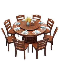 Musuo New Chinese Style Solid Wood Dining Table and Chair Set Round Table for Restaurant and Home Use SY-CZ4 1.5M with Lazy Susan Included