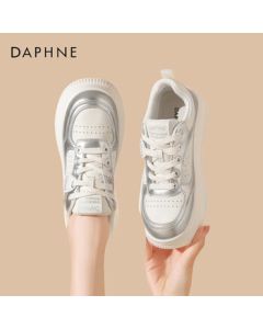 Daphne Women's Casual Shoes Fashion Thick-Sole White Sneakers Breathable Skate Shoes 4024404038 Beige Silver 40