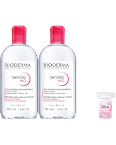 BIODERMA Sensibio H2O Micellar Water for Sensitive Skin - Gentle No-Rinse Cleansing Water, Removes Sunscreen, 500ml*2