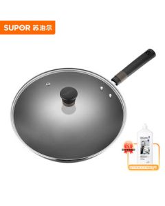 SUPOR HC30A3 Titanium-Infused Wok Series - Genuine Stainless Iron Chinese Stir-Fry Pan, Coating-Free Fine Iron Wok 30cm + Dish Soap Bottle (Single Shipment)