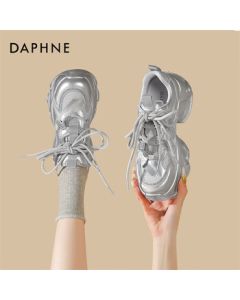 DAPHNE Chunky Platform Lace-Up Versatile Casual Sports Running Dad Shoes - Single Mesh Silver Size 39