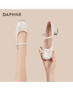 DAPHNE Mary Jane Shoes for Women, Chunky Heel Fashion Flats, Beige Size 37