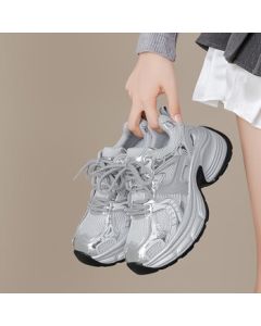 Daphne Platform Chunky Sneakers for Women, Autumn Fashion Versatile Height-Increasing Casual Sports Shoes, Silver, Size 36