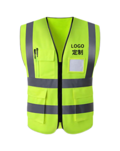Baige Reflective Vest Breathable Construction Site Traffic Warning Safety Vest with Multiple Pockets and Zipper Style CW566564