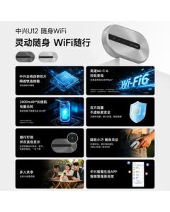 ZTE Portable WiFi 6 Mobile Hotspot with No-SIM-Card Support for 5G/4G Devices, Wireless Network Card, Portable Travel & Car Use, Unlimited Nationwide Data, 2025 New Model U12 Black