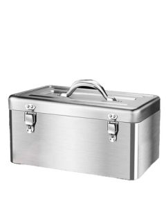 Jielideng Stainless Steel Toolbox Storage Box, Thickened Metal Case with Handle, Medium Double-Layer 15-Inch