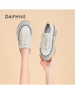 DAPHNE Daphne Women's Thick-Soled Canvas Shoes Casual Student Sneakers Beige Size 38