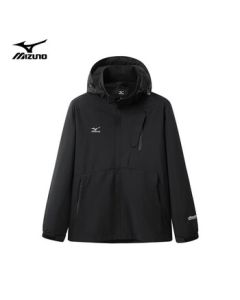 Mizuno (MIZUNO) Outdoor Casual Jacket for Men, Windproof and Waterproof Couple's Hooded Woven Coat, Black, XL