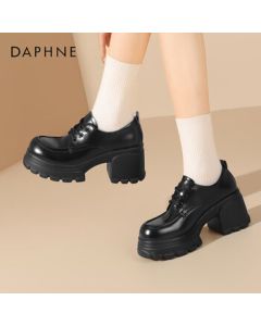 Daphne Women's Loafers with Thick Sole and Chunky Heel - Versatile Casual Leather Shoes 4024404021 Black Size 37