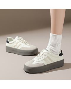 Daphne Platform Sneakers for Women - Retro School Style Comfortable Versatile Casual White Shoes - Beige - Size 39