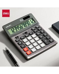 Delike Dual-Power Desktop Calculator Dark Gray 1654 Wide-Screen Large Metal Panel Office Calculator Financial Accounting Computer Office Stationery Supplies