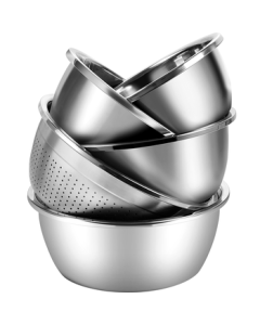 Cooker King 304 Stainless Steel 5-Piece Bowl Set - Extra Large & Thickened Colander, Washing Bowl, Dough Mixing Bowl, Salad Mixing Bowl, and Seasoning Bowl