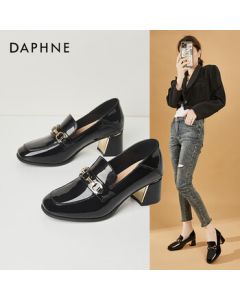 Daphne Women's Leather Chunky Heel Loafers Fashion Versatile Commute Round-Toe Black Flats - Black, Size 39