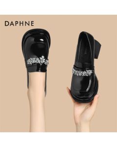 DAPHNE Women's Loafers Slip-On High Heel Versatile Flats 4024101244 Black 36