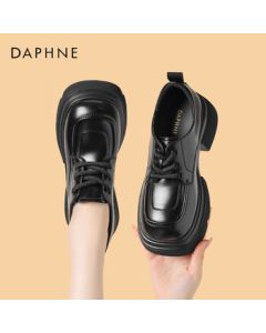 Daphne Women's Loafers British Style Platform Thick Sole Leather Shoes Versatile Flats 4024101117 Black 39