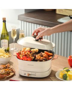 Konka Electric Hot Pot/Dual Flavor Pot, Large Capacity Square Multi-Purpose Electric Cooking Pan for Home Use, 5L Beige KDRG-5002-M