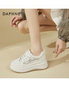 Daphne Mesh Breathable Platform Sneakers Women's Casual Fashion Lightweight Hidden Wedge Panda Shoes White 36