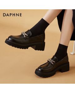 Daphne Loafers Women's Spring British Style New Casual Shoes Thick Sole Leather Slip-On Shoes Black (Single Lining) 38