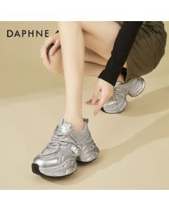 Daphne Platform Chunky Dad Shoes for Women, Petite Height-Increasing Fashion Lightweight Versatile Mesh Casual Sneakers, Silver, Size 38